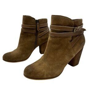 BP Women’s Heeled Ankle Boots Leather Zip Up Tan Size 10.5 Stacked Heel